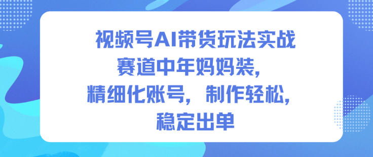 视频号AI带货玩法实战,赛道中年妈妈装,精细化账号,制作轻松,稳定出单-智云网创 - 网创副业项目资源站