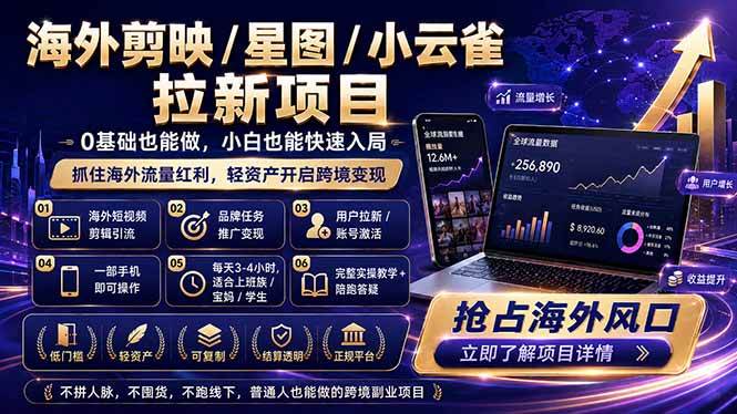 （18567期）海外剪映 / 星图 / 小云雀拉新项目 普通人也能上手的跨境流量变现副业-智云网创 - 网创副业项目资源站