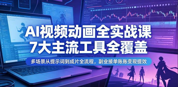 AI视频动画全实战课,7大主流工具全覆盖,多场景从提示词到成片全流程,副业接单账号变现提效-智云网创 - 网创副业项目资源站
