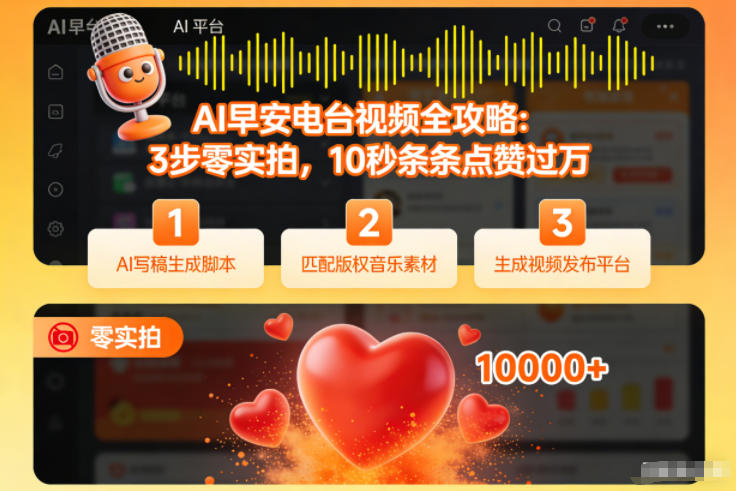 AI早安电台视频全攻略：3步零实拍，10秒条条点赞过万-智云网创 - 网创副业项目资源站