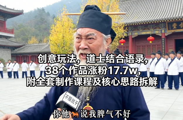 创意玩法，道士结合语录，38个作品涨粉17.7w，附全套制作课程及核心思路拆解-智云网创 - 网创副业项目资源站