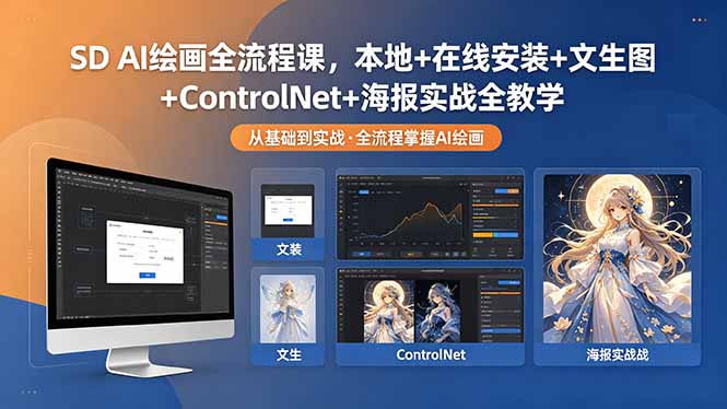 SD AI绘画全流程课，本地+在线安装+文生图+ControlNet+海报实战全教学-智云网创 - 网创副业项目资源站