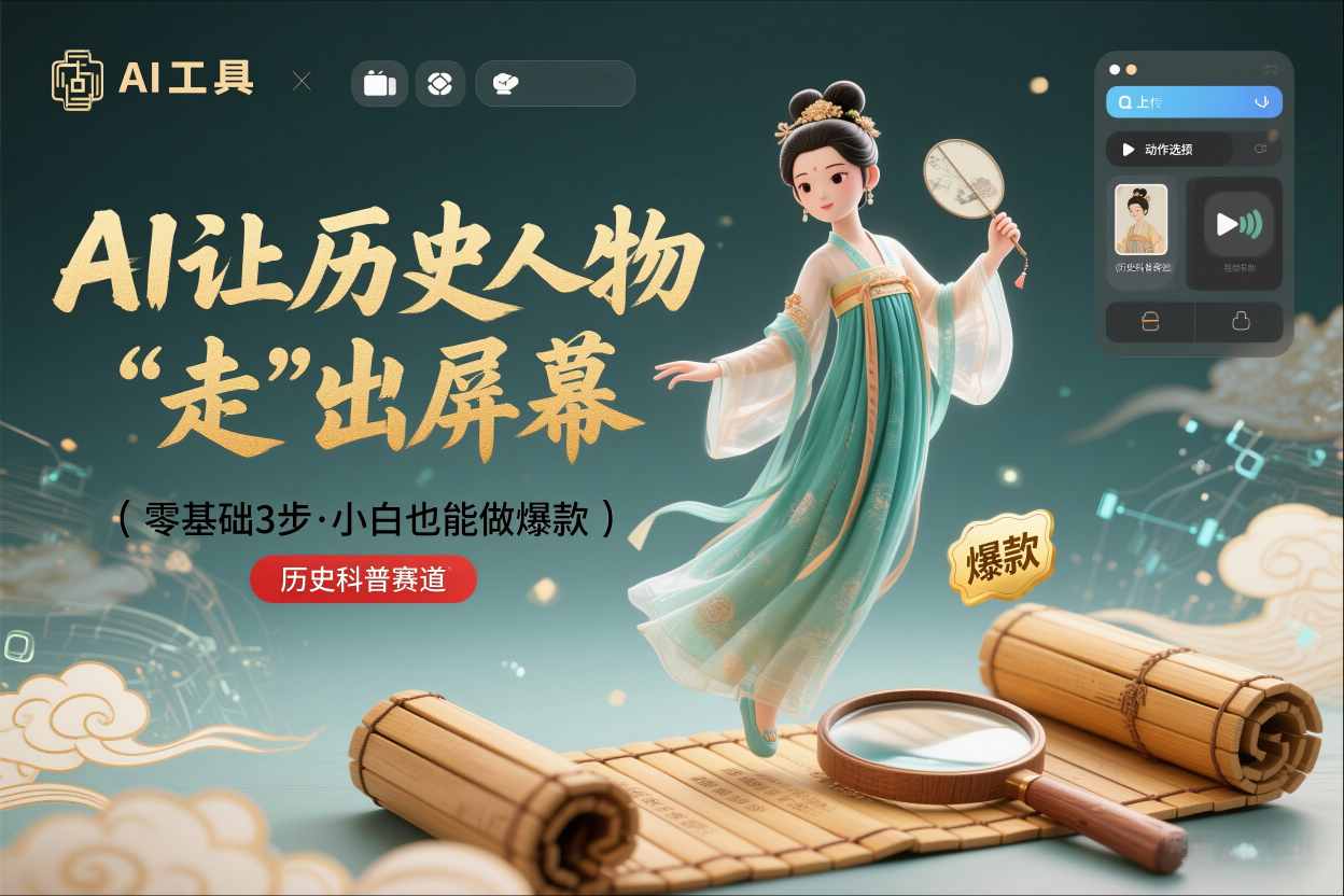 零基础3步搞定:让历史人物“走”出屏幕的AI教程,小白也能做出爆款(历史科普赛道)-智云网创 - 网创副业项目资源站