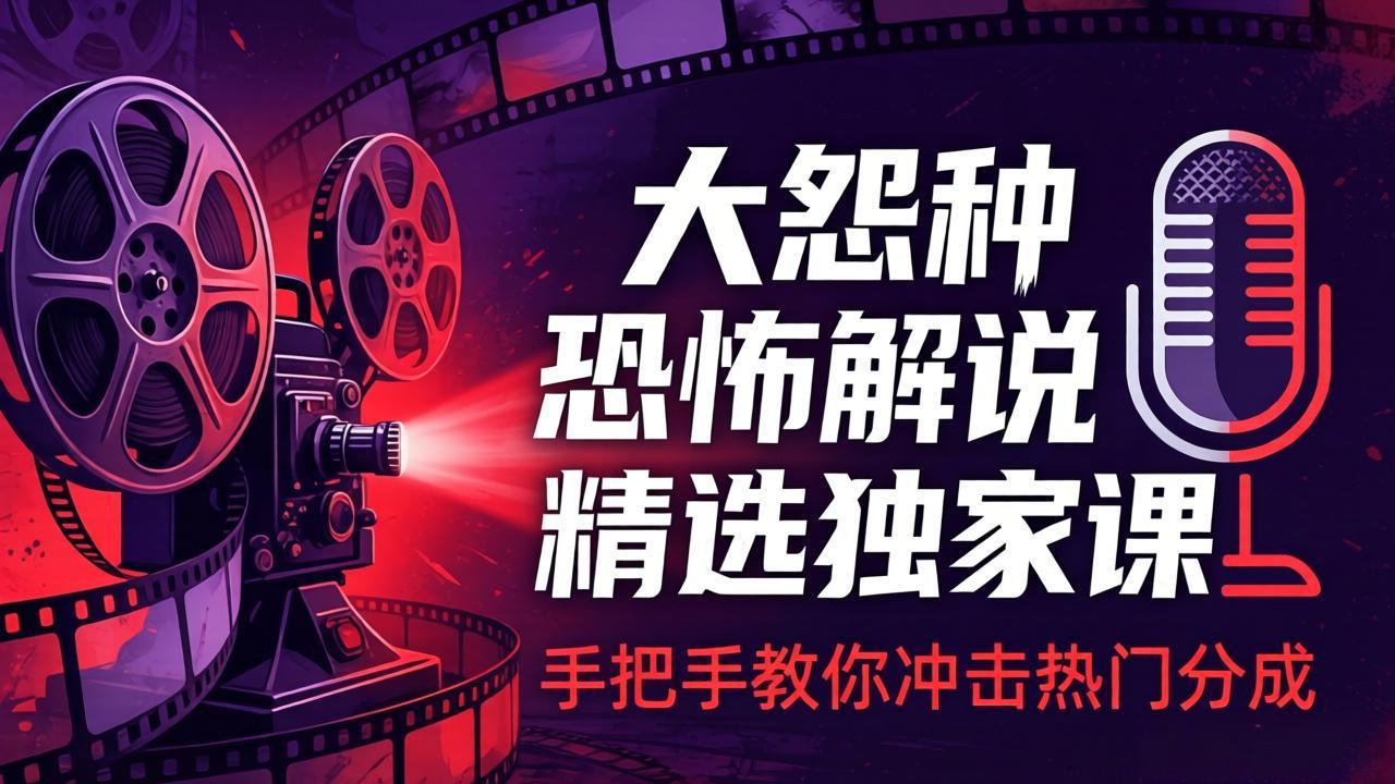 大怨种恐怖解说精选独家课:电影下载+文案配音+片头封面,手把手教你冲击热门分成-智云网创 - 网创副业项目资源站