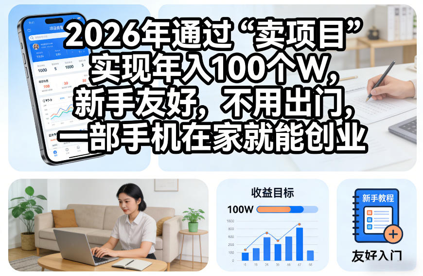 2026年通过“卖项目”实现年入100个W，新手友好，不用出门，一部手机在家就能创业【揭秘】-智云网创 - 网创副业项目资源站