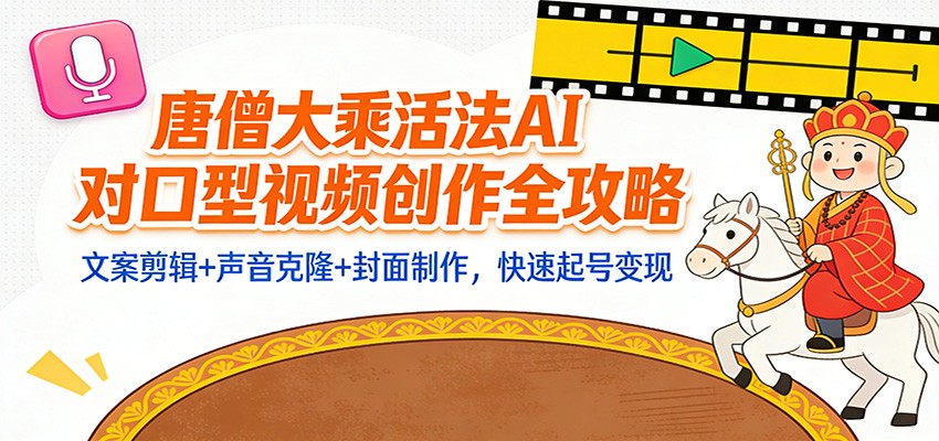 “大乘活法”AI对口型视频创作全攻略：文案剪辑+声音克隆+封面制作，快速起号变现-智云网创 - 网创副业项目资源站