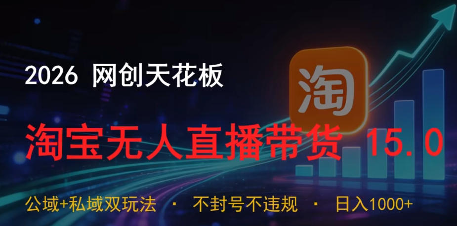 2026网创天花板，淘宝无人直播带货15.0，公域+私域双玩法，日入1k+，不违规不封号【揭秘】-智云网创 - 网创副业项目资源站