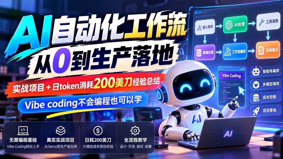 （20954期）【无水印】AI自动化工作流从0到生产落地，实战项目+日token消耗200美刀经验总结，Vibe coding不会编程也可以学-智云网创 - 网创副业项目资源站