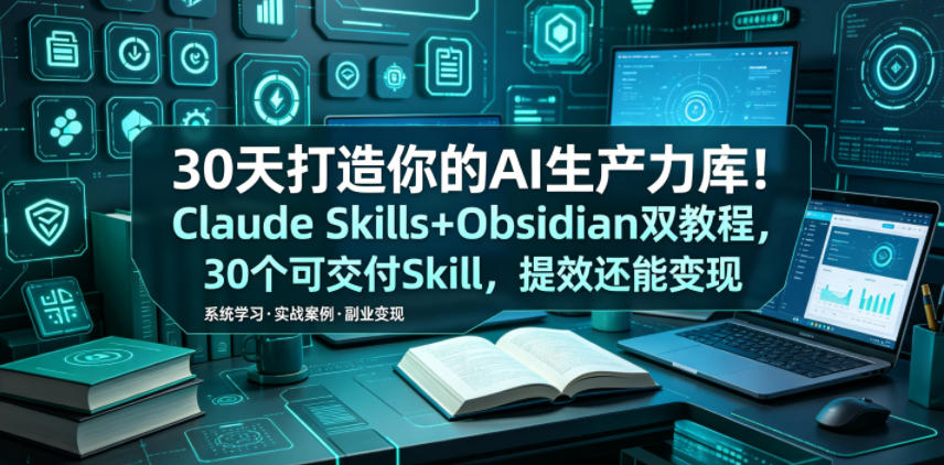 30天打造你的AI生产力库!Claude Skills+Obsidian 双教程,30 个可交付 Skill,提效还能变现-智云网创 - 网创副业项目资源站