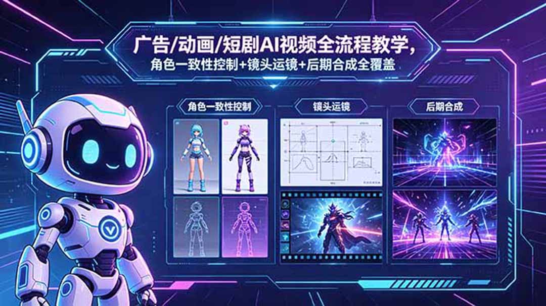 广告/动画/短剧AI视频全流程教学，角色一致性控制+镜头运镜+后期合成全覆盖-智云网创 - 网创副业项目资源站