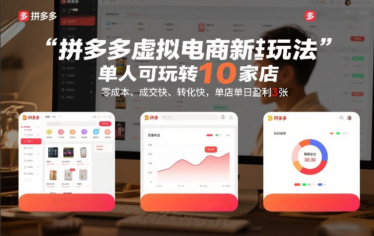 拼多多虚拟电商新玩法,单人可玩转10家店,零成本、成交快、转化快,单店单日盈利3张【揭秘】-智云网创 - 网创副业项目资源站