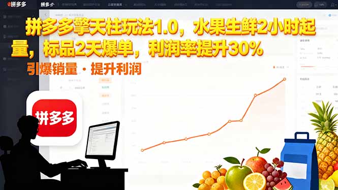 拼多多 擎天柱玩法1.0,水果生鲜2小时起量,标品2天爆单,利润率提升30%-智云网创 - 网创副业项目资源站