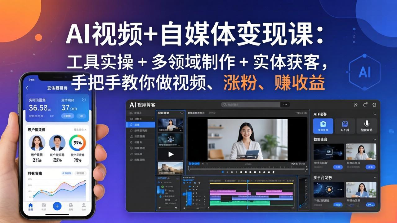 AI视频+自媒体变现课:工具实操 + 多领域制作 + 实体获客,手把手教你做视频、涨粉、赚收益-智云网创 - 网创副业项目资源站
