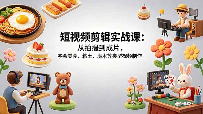 （18375期）短视频剪辑实战课：从拍摄到成片，学会美食、粘土、魔术等类型视频制作-智云网创 - 网创副业项目资源站