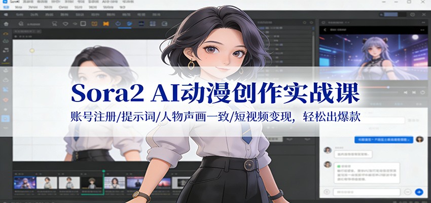 Sora2 AI动漫创作实战课：账号注册/提示词/人物声画一致/短视频变现，轻松出爆款-智云网创 - 网创副业项目资源站