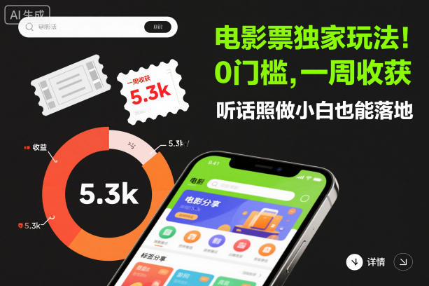 电影票独家玩法！0门槛，一周收获5.3k，听话照做小白也能落地【揭秘】-智云网创 - 网创副业项目资源站
