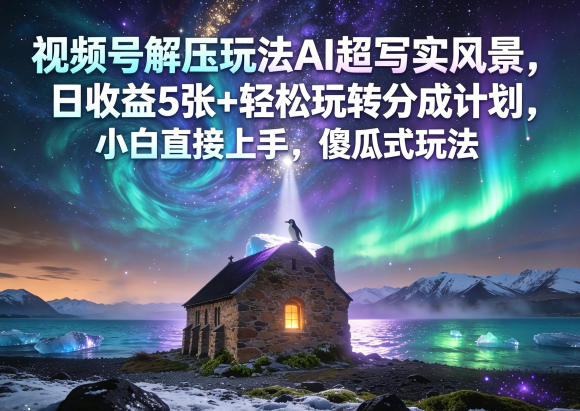 视频号解压玩法AI超写实风景，日收益5张+轻松玩转分成计划，小白直接上手，傻瓜式玩法-智云网创 - 网创副业项目资源站