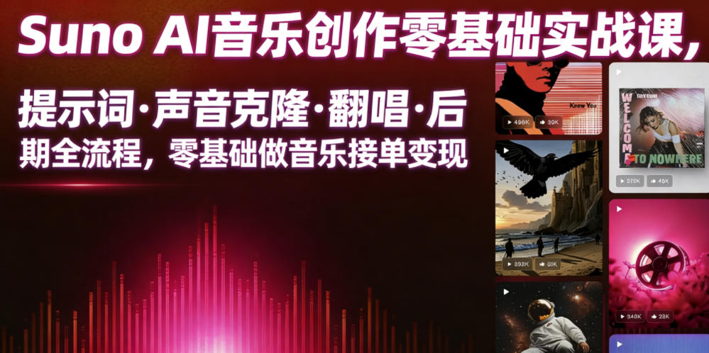 Suno AI音乐创作实战课，提示词・声音克隆・翻唱・后期全流程，零基础做音乐接单变现-智云网创 - 网创副业项目资源站