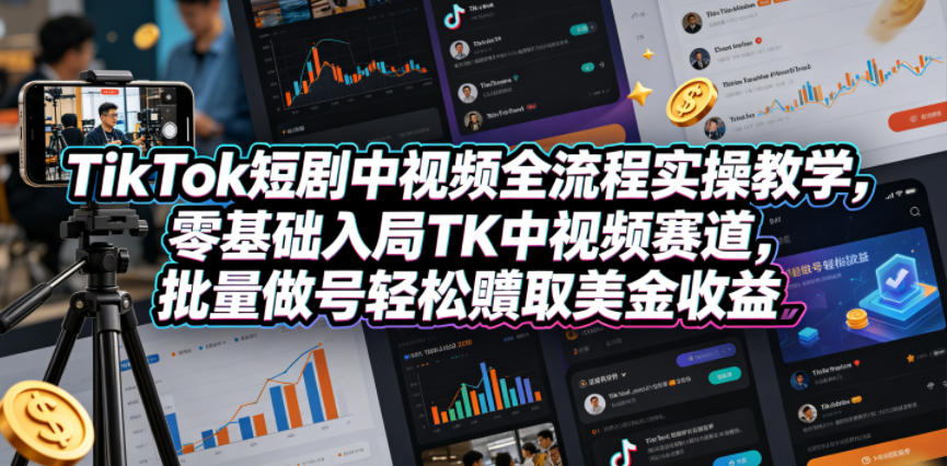 TikTok短剧中视频全流程实操教学,零基础入局TK中视频赛道,批量做号轻松賺取美金收益-智云网创 - 网创副业项目资源站
