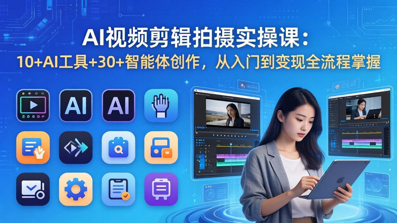 AI 视频剪辑拍摄实操课:10+AI工具+30+智能体创作,从入门到变现全流程掌握-智云网创 - 网创副业项目资源站