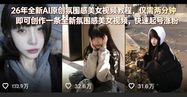 26年全新AI原创氛围感美女视频教程,仅需两分钟即可创作一条全新氛围感美女视频,快速起号涨粉-智云网创 - 网创副业项目资源站