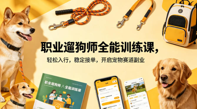 职业遛狗师全能训练课,轻松入行,稳定接单,开启宠物赛道副业-智云网创 - 网创副业项目资源站