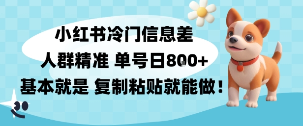 小红书冷门信息差项目，人群精准，单号日入多张，基本就是复制粘贴就能做-智云网创 - 网创副业项目资源站
