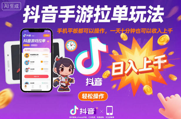 抖音手游拉单玩法,手机平板都可以操作,一天十分钟也可以收入上K【揭秘】-智云网创 - 网创副业项目资源站