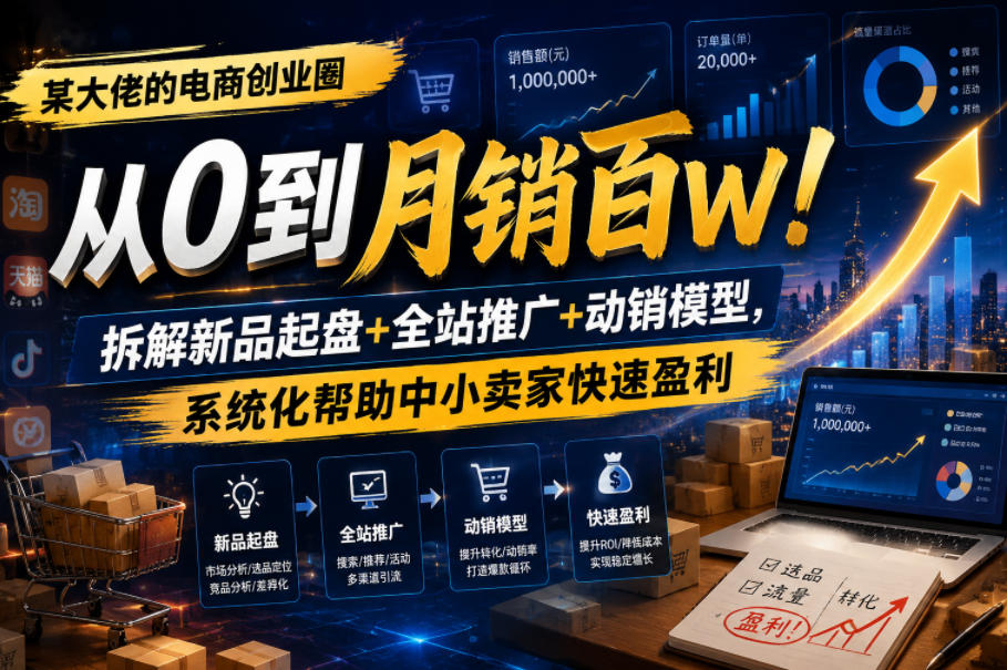 某大佬的电商创业圈从0到月销百W！拆解新品起盘+全站推广+动销模型，系统化帮助中小卖家快速盈利-智云网创 - 网创副业项目资源站