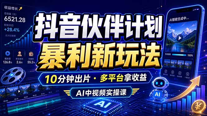 抖音伙伴计划最新玩法,无需配音剪辑,10分钟出一条原创视频,轻松日入三位数-智云网创 - 网创副业项目资源站