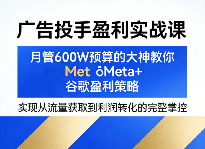 广告投手盈利实战课,月管600W预算的大神教你Meta+谷歌盈利策略,实现从流量获取到利润转化的完整掌控-智云网创 - 网创副业项目资源站
