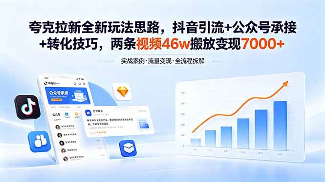 （18416期）夸克拉新全新玩法思路，抖音引流+公众号承接+转化技巧，两条视频46w搬放 变现7000+-智云网创 - 网创副业项目资源站