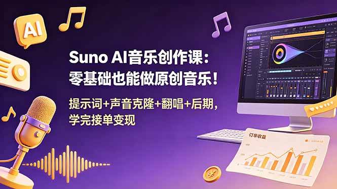 （18945期） Suno AI音乐创作课：零基础也能做原创音乐！提示词+声音克隆+翻唱+后期，学完接单变现-智云网创 - 网创副业项目资源站