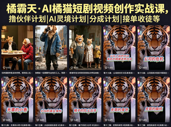 橘霸天·AI橘猫短剧视频创作实战课，撸伙伴计划|AI灵境计划|分成计划|接单收徒等-智云网创 - 网创副业项目资源站