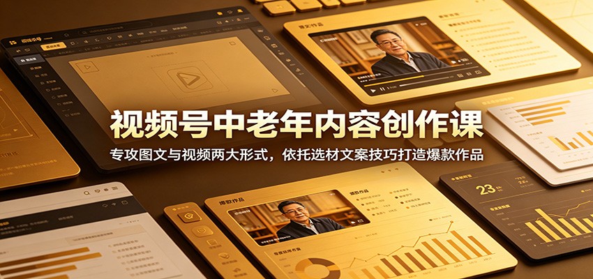 视频号中老年内容创作课:专攻图文与视频两大形式,依托选材文案技巧打造爆款作品-智云网创 - 网创副业项目资源站