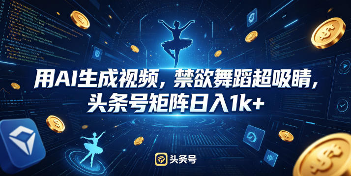 用AI生成视频，禁欲舞蹈超吸睛，头条号矩阵日入1k+-智云网创 - 网创副业项目资源站