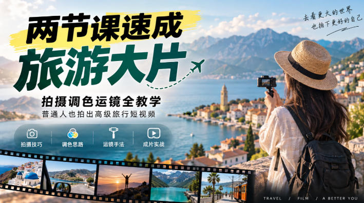 两节课速成旅游大片｜拍摄调色运镜全教学，普通人也拍出高级旅行短视频-智云网创 - 网创副业项目资源站