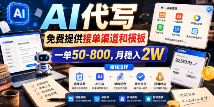 AI代写，免费提供接单渠道和模板，一单50-800，月稳入2W【揭秘】-智云网创 - 网创副业项目资源站