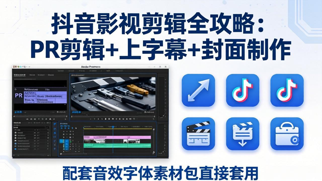 抖音影视剪辑全攻略:PR剪辑+上字幕+封面制作,配套音效字体素材包直接套用-智云网创 - 网创副业项目资源站