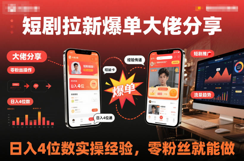 短剧拉新爆单大佬分享日入4位数实操经验，零粉丝就能做-智云网创 - 网创副业项目资源站