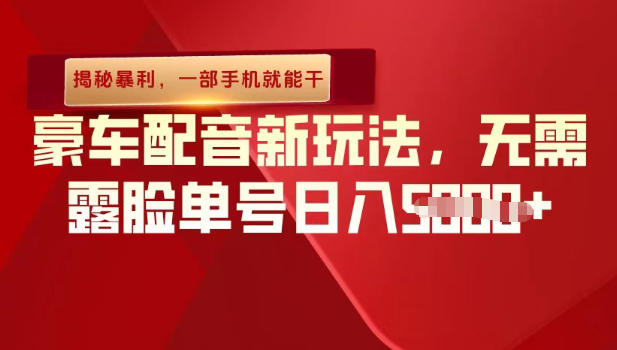（揭秘暴利）豪车配音新玩法，无需露脸单号日入多张，一部手机就能干-智云网创 - 网创副业项目资源站
