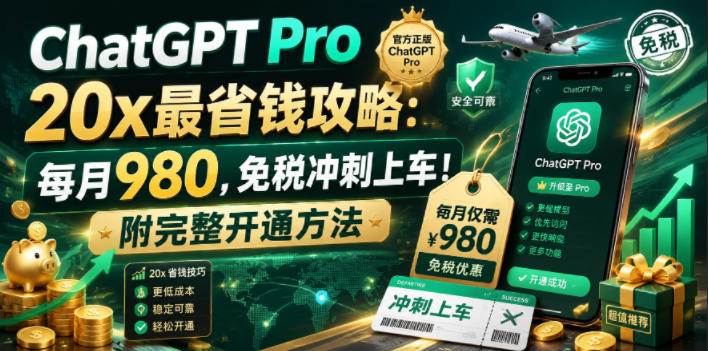 (18790期)ChatGPT Pro 20x 最省钱攻略:每月980,免税冲刺上车!附完整开通方法-智云网创 - 网创副业项目资源站