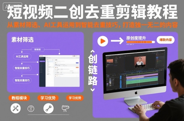 短视频二创去重剪辑教程，从素材筛选、AI工具运用到智能去重技巧，打造独一无二的内容-智云网创 - 网创副业项目资源站